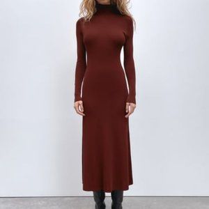 ZARA WOMEN DRESS BROWN L NWT